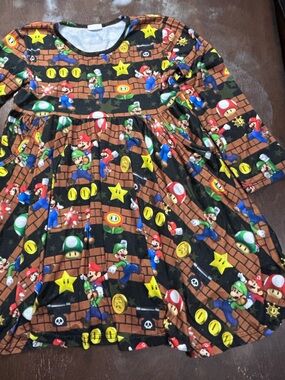 Girls' Black Super Mario Print Casual Dress